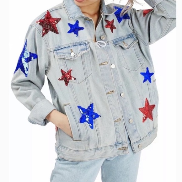 Topshop Moto Sequin Star Denim Jacket 